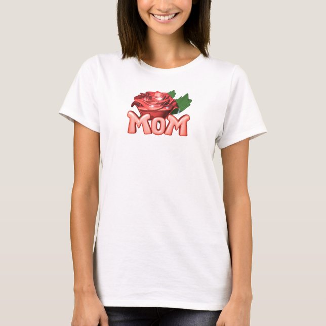 Camiseta Mamá y rosa roja con gotas de rocío (Anverso)
