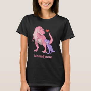 Camiseta MamaSaurus Pink T-Rex y Dinosaurio Púrpura