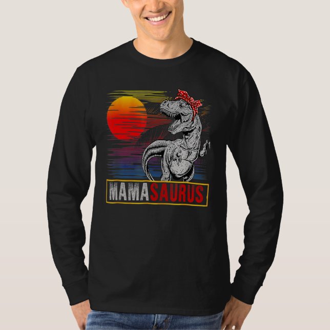 Camiseta Mamasaurus Rex Dinosaur Retro Sunset Día de la Mad (Anverso)
