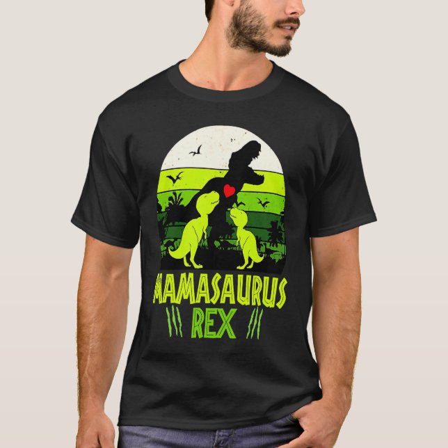 Camiseta Mamasaurus Rex I Two Kids Mom and Dinosaur Mom (Anverso)