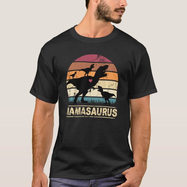 Camiseta Mamasaurus Triplet Dino Dinosaurus Sunset Rex Dino (Anverso)