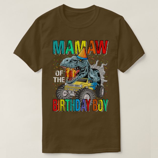 Camiseta Mamaw De La Monstrua Del Camión Del Cumpleaños Din (Diseño del anverso)