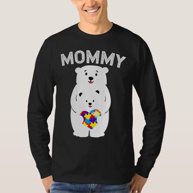 Camiseta Mami Bear Autismo Conciencia Rompecabezas Familia  (Anverso)