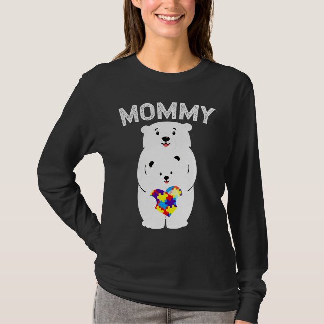 Camiseta Mami Bear Autismo Conciencia Rompecabezas Familia  (Anverso)