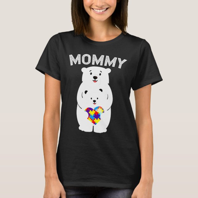Camiseta Mami Bear Autismo Conciencia Rompecabezas Familia  (Anverso)