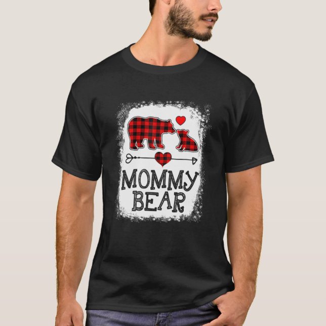 Camiseta Mami Bear Navidades Pajama Red Plaid Buffalo Fami (Anverso)