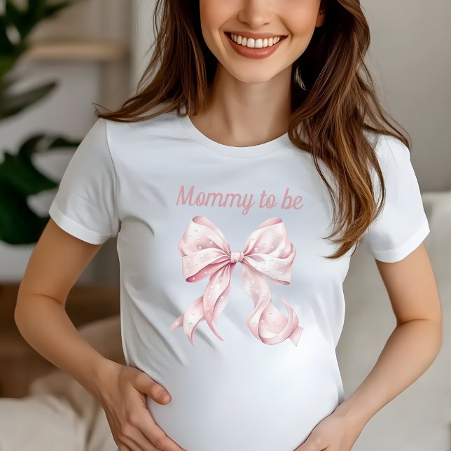 Camiseta Mami de Coquette Rosa y Perlas para ser (Mommy to be Coquette Pink Bow Tshirt)