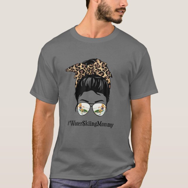 Camiseta Mami de esquí acuático desordenada Hair Bun Leopar (Anverso)
