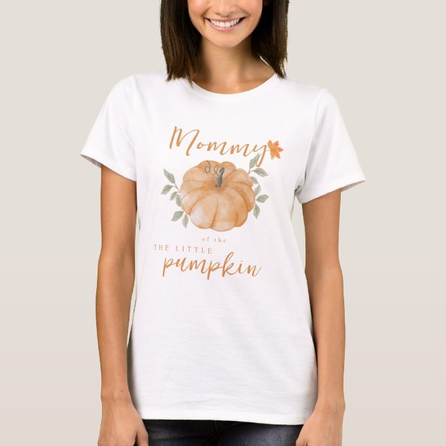 Camiseta Mami Naranja Pequeña Calabaza Cae Baby Shower (Anverso)