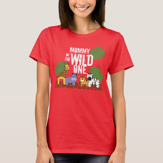 Camiseta Mami Roja del Safari UNO SALVAJE Primer cumpleaños (Anverso)