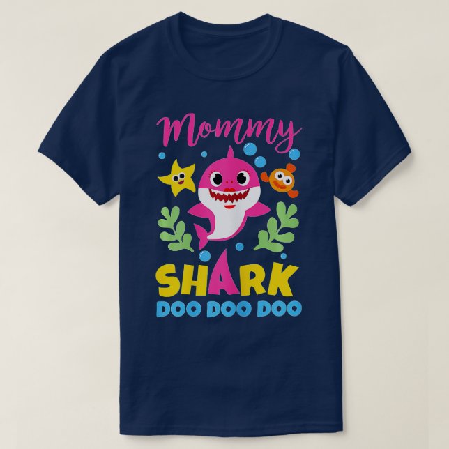 Camiseta Mami Tiburón Regalo Cute Bebé Familia De Tiburones (Diseño del anverso)