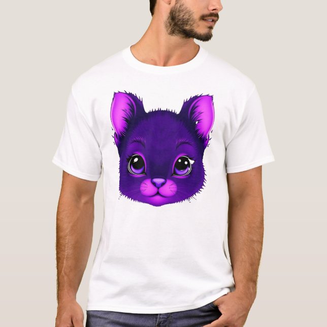 Camiseta Man Purple lindo gato T-Shirt (Anverso)