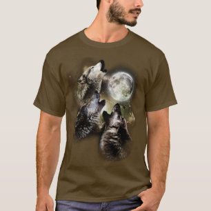 Camiseta Manada de Lobos Aullando Luna Llena Cielo Celeste 