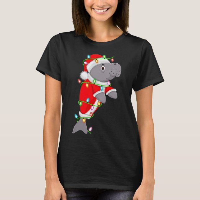 Camiseta Manatee Christmas Lights Santa Costume Cute Animal (Anverso)