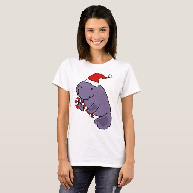 Camiseta Manatee divertido en dibujo animado del navidad (Anverso completo)