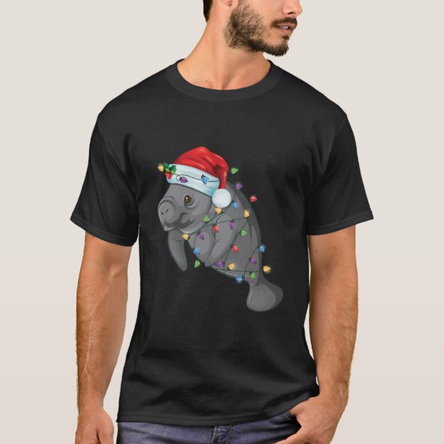 Camiseta Manatee gracioso en Santa Hat Manatee Navidades Pa (Anverso)