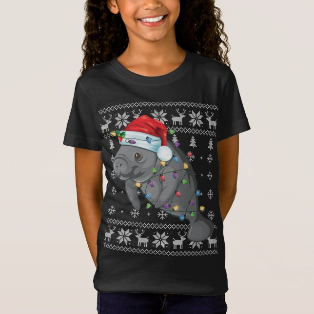 Camiseta Manatee gracioso en Santa Hat Navidades feos Pajam (Anverso)