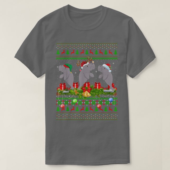 Camiseta Manatee Lover Xmas Iluminando Santa Ugly Manatee C (Diseño del anverso)