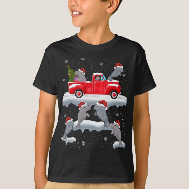 Camiseta Manatee Manejar Árbol de Navidad Camión Rojo Manat (Anverso)