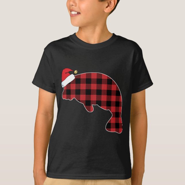Camiseta Manatee Red Plaid Pajama Santa Hat Navidades (Anverso)