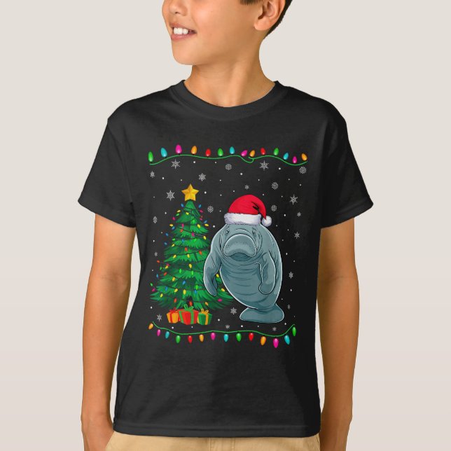 Camiseta Manatee Santa Hat Men Women Kids Christmas Tree Li (Anverso)