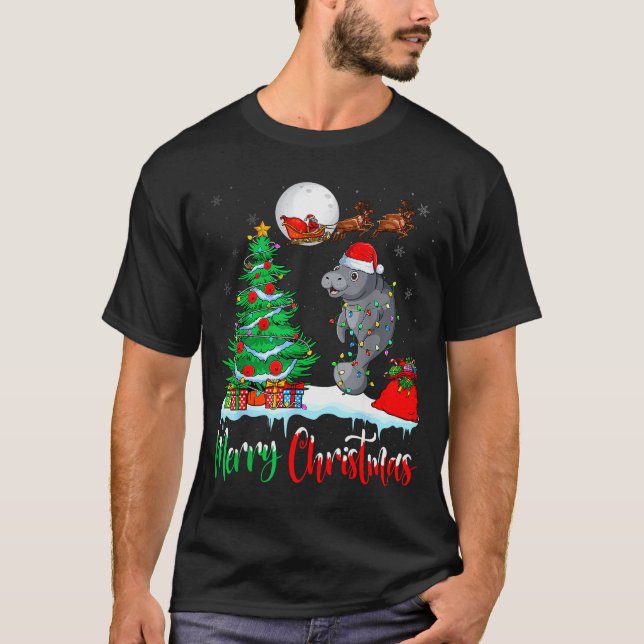 Camiseta Manatee Santa Hat Xmas Tree Merry Christmas Manate (Anverso)