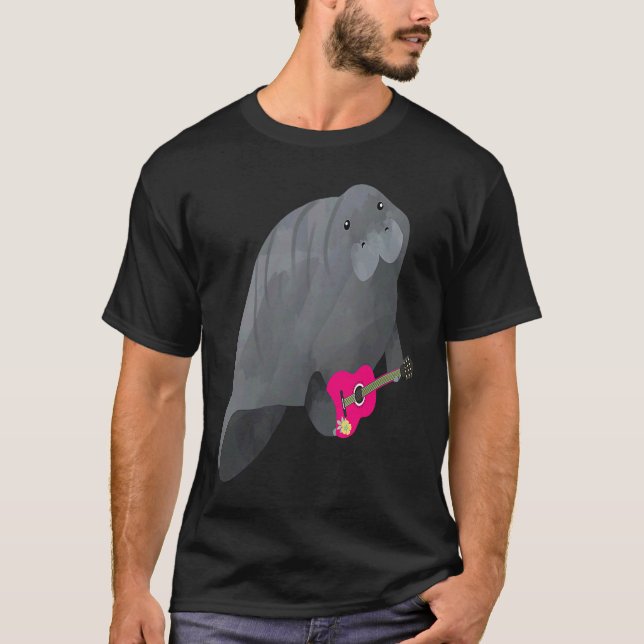 Camiseta Manatee Tocando Guitarra De Ukulele Rosa Hawaii Fl (Anverso)