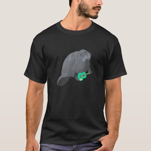 Camiseta Manatee Tocando Verde azulado Ukulele Guitar Hawai (Anverso)