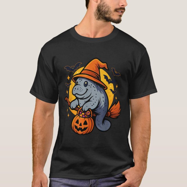 Camiseta Manatee Witch Hat Pumpkin Halloween Soky Season  (Anverso)
