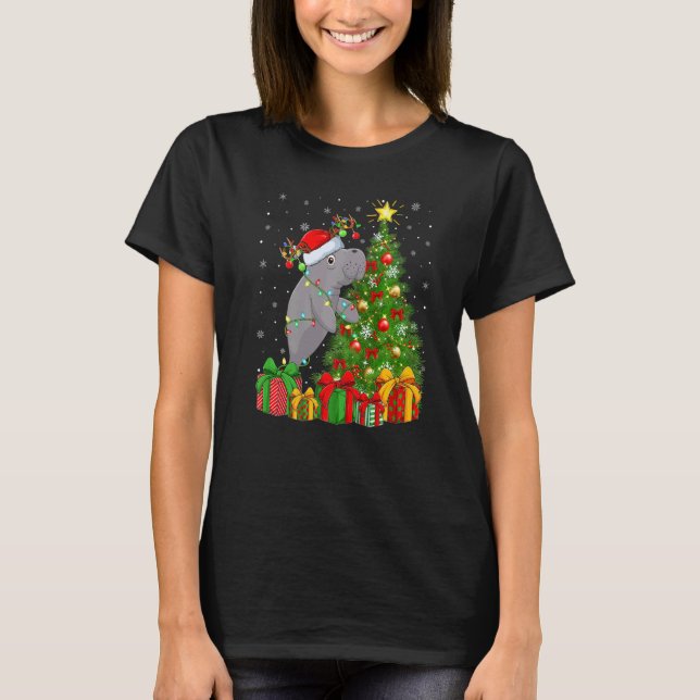 Camiseta Manatee  Xmas Holiday Santa Manatee Christmas Tree (Anverso)