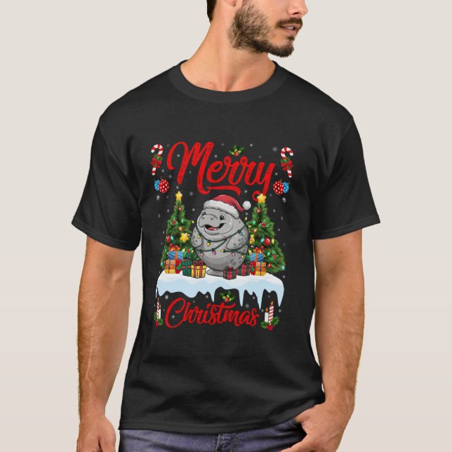 Camiseta Manatee Xmas Tree Lighting Santa Hat Manatee Chris (Anverso)