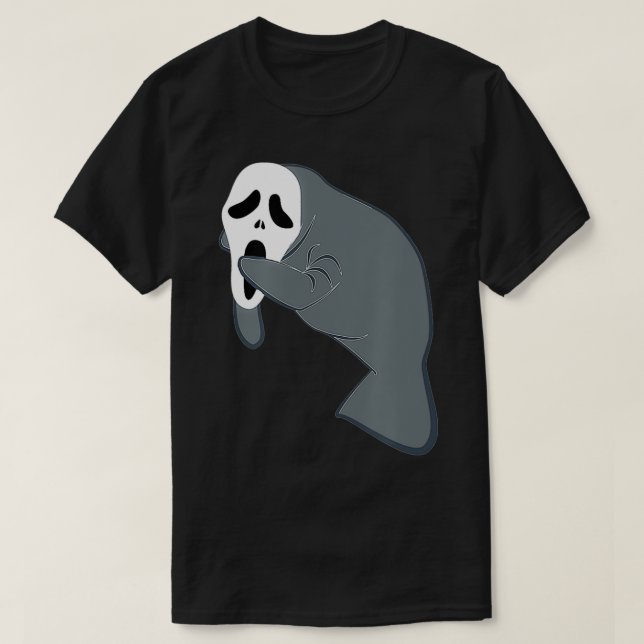 Camiseta Manatí usando una máscara de miedo de Halloween di (Diseño del anverso)