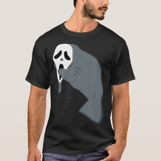 Camiseta Manatí usando una máscara de miedo de Halloween di