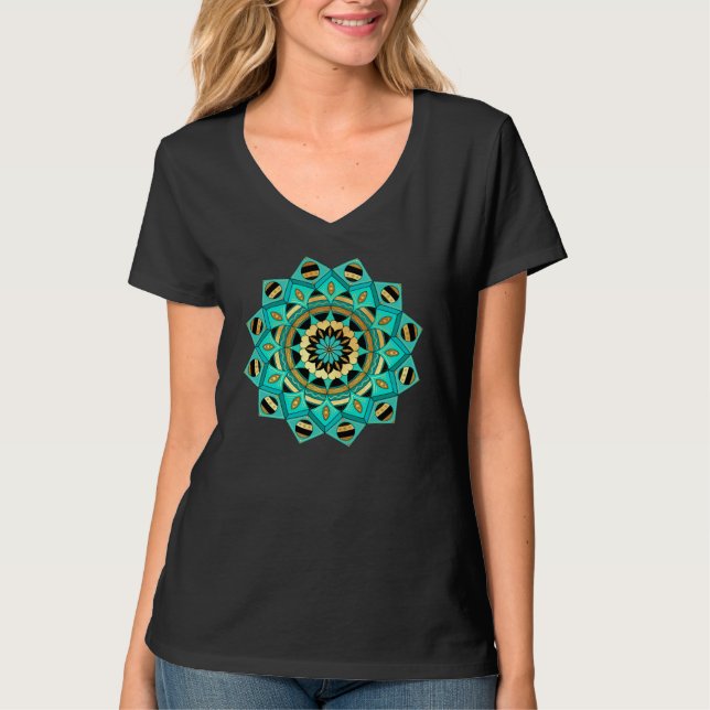 Camiseta Mandalá azul dorado negro (Anverso)