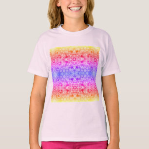 Camiseta Mandala caleidoscópico en azul, amarillo y rosa