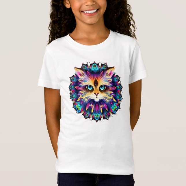 Camiseta Mandala con un lindo retrato de gato (Anverso)