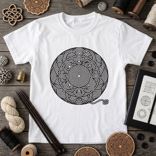 Camiseta Mandalá de Bola de Hilo Blanco y Negro