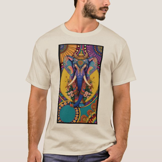 Camiseta Mandala de Elefante Ganesha Neon (Anverso)
