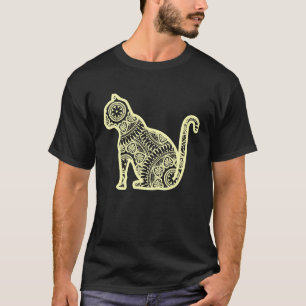 Camiseta Mandalá de gato de acuarela Geometría fractal sagr