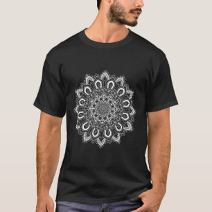 Camiseta Mandalá de yoga de flor de loto ornamentada blanca