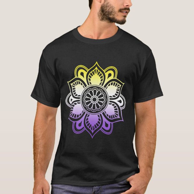 Camiseta Mandala de Yoga Subtil LGBTQ no binario Enby NB LG (Anverso)