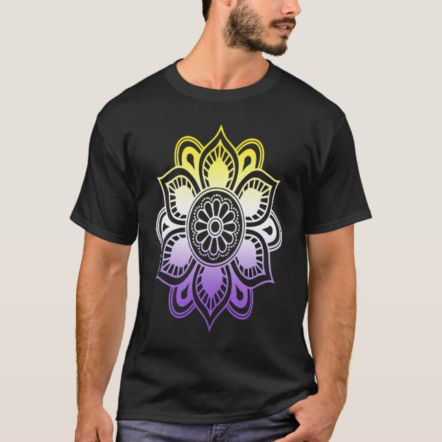 Camiseta Mandala de Yoga Subtil LGBTQ no binario Enby NB LG (Anverso)