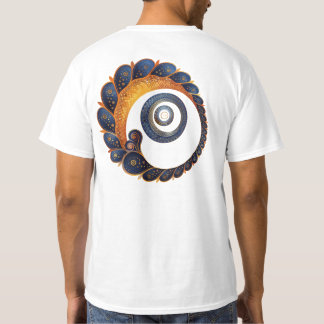 Camiseta Mandala en espiral azul y dorada - Tee de dos lado