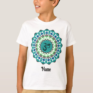 Camiseta Mandala Espiritual Yoga Om Símbolo Azul Personaliz