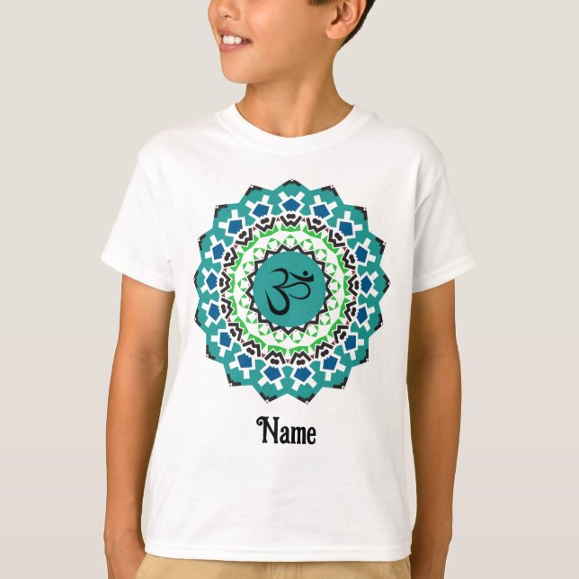 Camiseta Mandala Espiritual Yoga Om Símbolo Azul Personaliz (Anverso)