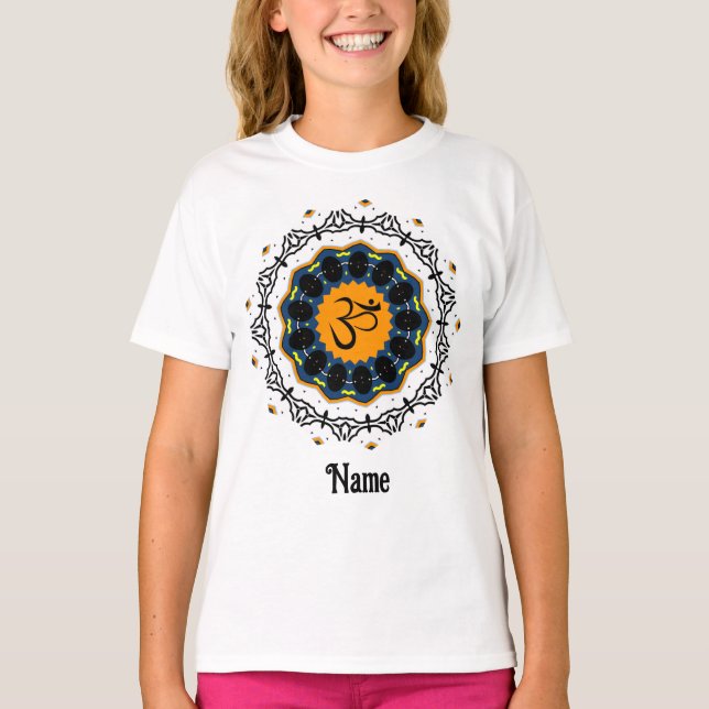 Camiseta Mandala Espiritual Yoga Om Símbolo Azul Personaliz (Anverso)