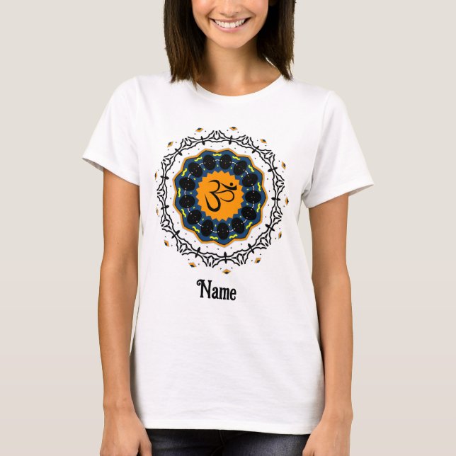 Camiseta Mandala Espiritual Yoga Om Símbolo Azul Personaliz (Anverso)