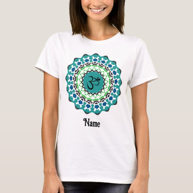 Camiseta Mandala Espiritual Yoga Om Símbolo Azul Personaliz (Anverso)