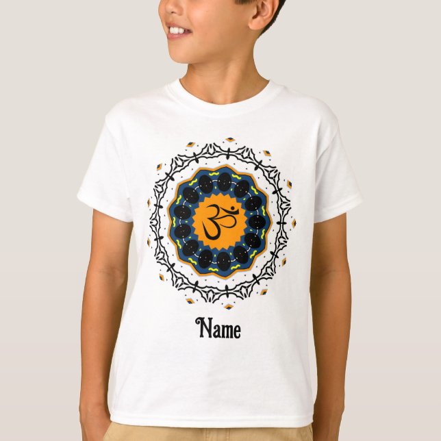 Camiseta Mandala Espiritual Yoga Om Símbolo Azul Personaliz (Anverso)