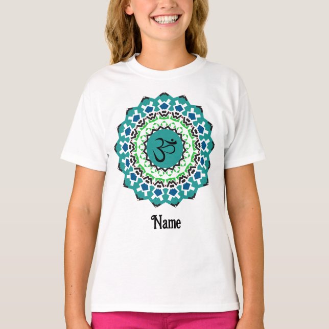 Camiseta Mandala Espiritual Yoga Om Símbolo Azul Personaliz (Anverso)